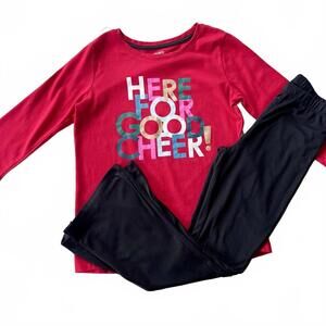 EUC Crown & Ivy Girls Holiday Graphic T-Shirt & Flared Black Leggings Set